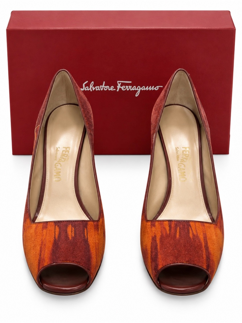 Salvatore Ferragamo Women's Orange Peep-Toe Pumps 7 1/2